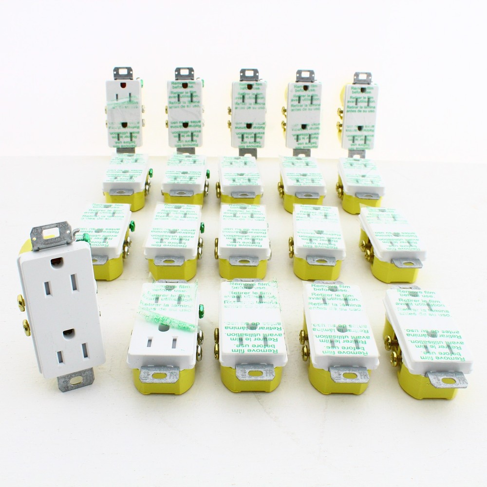 20 Hubbell White Tamper Resistant Decorator PANEL Receptacles 15A Earless