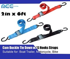 2 Pack 2″x6′ Cam Buckle Tie Down Strap w/S Hook for Motorcycle Boat Trailer Bike