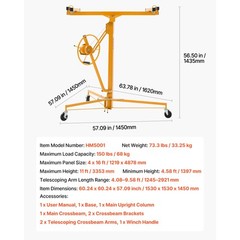 Uimoso 11Ft Drywall Lifter Sheetrock Hoist Lift Adjustable arm & Lockable Wheels