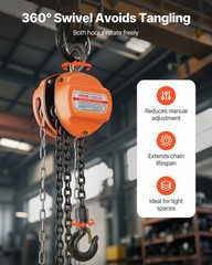 VEVOR Hand Chain Hoist 1100 lbs Capacity 10 ft Manual Chain Block with G80 Chain