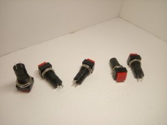 5X Pack PBS-12A On Off 2 Pins Push Button Power Switch 3A 250V Squared Red Lot