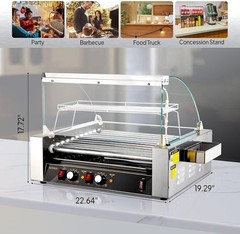 ROVSUN Sausage 18/30 Hot Dog 7/11 Rollers Grill Cooker Machine w/Acrylic Cover