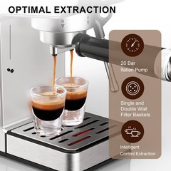 LINKChef CME1020 20 Bar Espresso Maker with Milk Frother Steam Wand, Silver