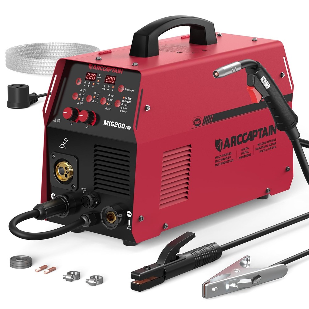 ARCCAPTAIN 6-in-1 200A Welding Machine 110V/220V Aluminum MIG Welder w/ Synergy