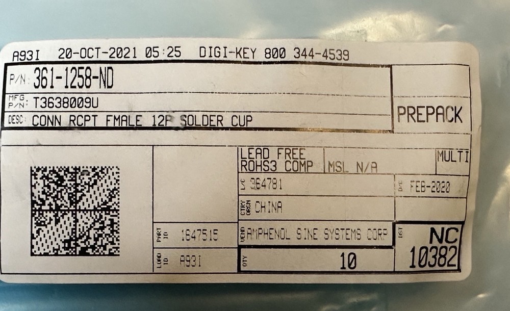 10 Amphenol Sine Systems T3638009U 12-Pin Female Circular Receptacle Connectors