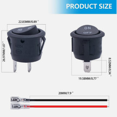 5Pcs 12V round Rocker Switch AC 6A/250V 10A/125V SPST 2 Pin 2 Position On/Off T