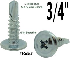 Modified Truss Head #10 x 3/4 – 1″ Self-Drilling Tek Screws zinc plated