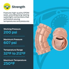 Sharkbite 1-1/4 X 1-1/4 Inch 45 Degree Elbow Copper Press Plumbing Fitting Pack