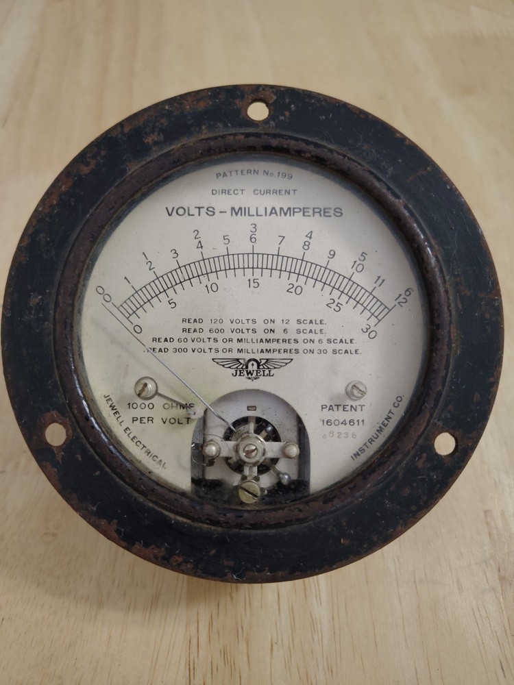 Jewell Milliamperes Direct Current Meter Gauge Pattern No 199 Steampunk