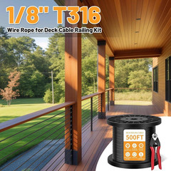 6.1 In. H X 7.9 In. W Black T316 500 Ft. Metal 1/8 In. Cable Wire Rope with Cutt