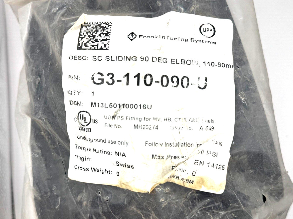 UPP/ FRANKLIN FUELING SYSTEMS – G3-110-090-U – SC SLIDING 90 DEG ELBOW, 110/90MM