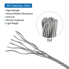 131Ft(40M) Wire Rope 304 Stainless Steel Cable 1/12″ 6pcs Sleeve White