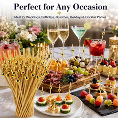 100PCS Cocktail Picks 4.7 Inch, Fancy Bamboo Toothpicks for Appetizers