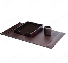 Brown Bonded Leather Luxury 3 Piece Desk Set – Blotter Pad & Desk Organization E