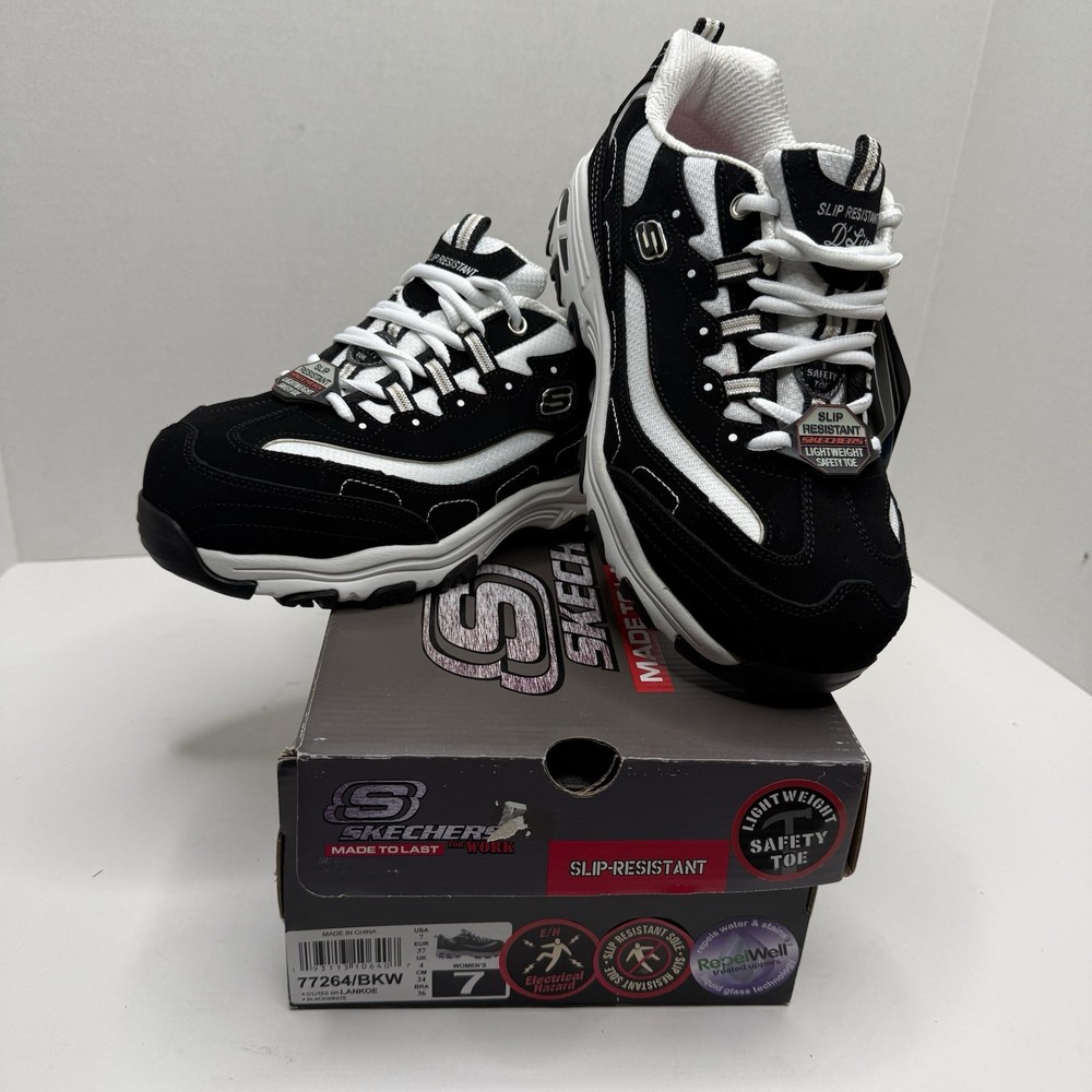 Skechers Work D’Lites SR Lankoe Safety Toe Shoes Women’s 7 BKW New