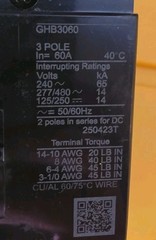 Eaton GHB3060 Circuit Breaker 60A 3 Pole 277/480VAC