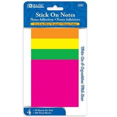 Bazic Stick-On Notes 3″x3″ Neon Colors 40 Sheets/Pad 4/Pk Office School Home