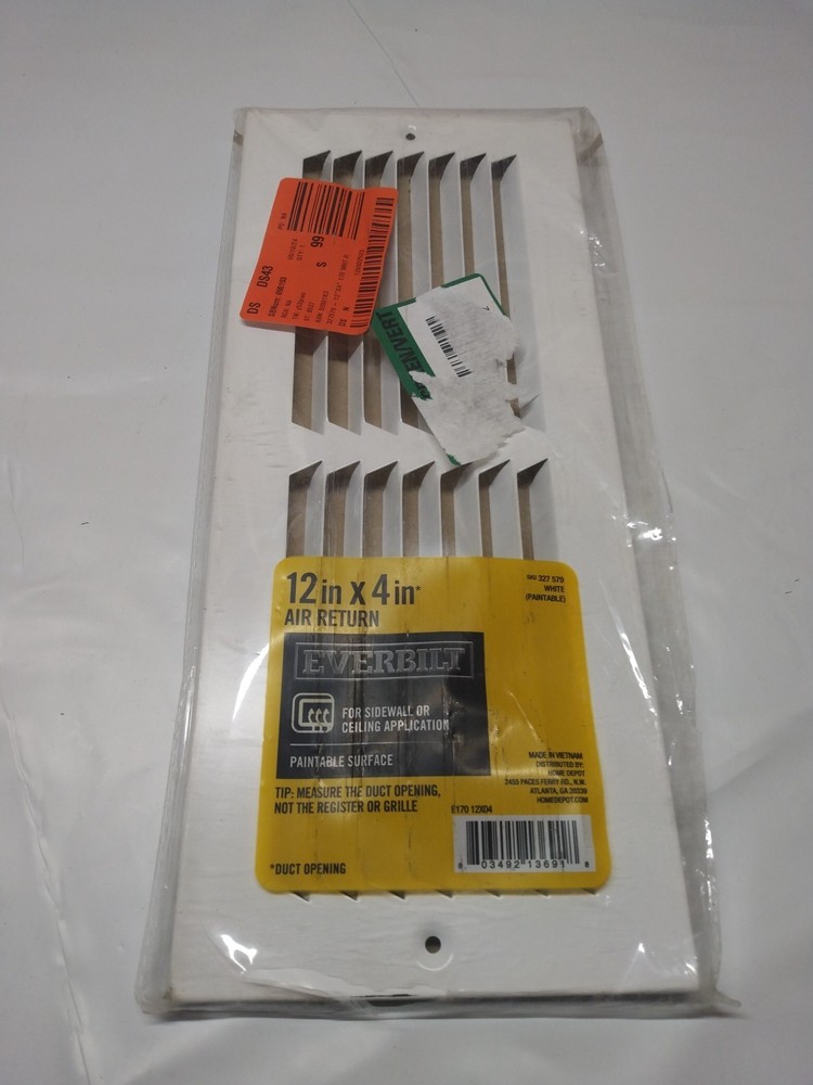 Everbilt 12″x4″ Air Return Grill (White) 327 579