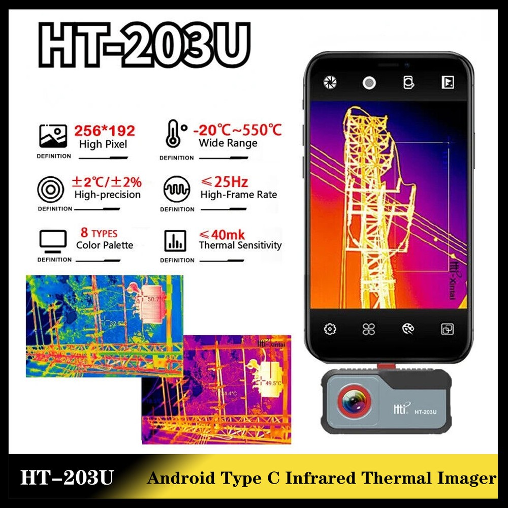 HT-203U Thermal Camera -20°C~550°C Android Type C Mobile Phone 256*192 Pixels