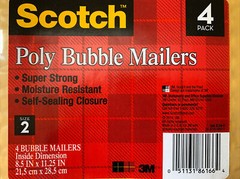 3M Scotch Poly Bubble Mailers 4 Pack 8.5”x 11.25” Self-Sealing Size2 Superstrong