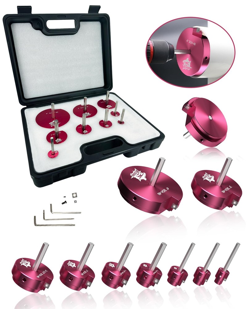 9 Pcs PVC Pipe Reamer Kit, 0.5+0.75+1+1.25+1.5+2+2.5+3+4 Inch, Pink