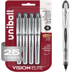 uniball Vision Elite Rollerball Pens, Bold Point (0.8mm), Black, 4 Pack