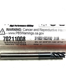Accupro 70211008 3/16″ 5FL Corner Radius End Mill .015R Solid Carbide AlTiN NEW