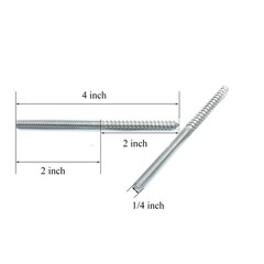 12 Pack 1/4-20 x 4 Inch Hanger Bolts Silver 1/4-20″x4″-12PCS