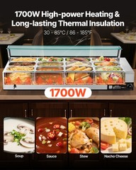 VEVOR Commercial Food Warmer 12-Pan 1700W Buffet Bain Marie with Glass Cover