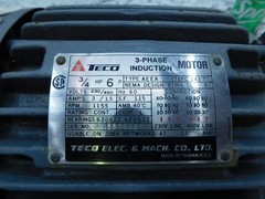 3/4 HP 1155 RPM Teco Motor, Frame 143T, TEFC, Type AEEA, 1.15 SF, 230/460V, E-OK