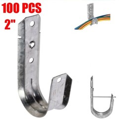 100 Pcs 2″ J Hook Wall Mount Hanger Network CAT6/5e Wire Cable Management w/Clip