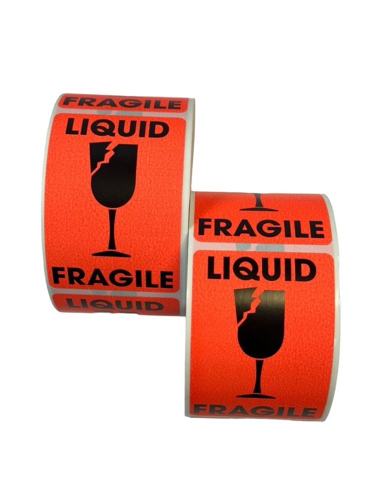 2×3 LIQUID / FRAGILE Labels Red Glass Shipping Peel & Stick (2) RLS of 500 EA