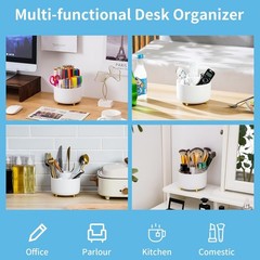 Stylish White Rotating Pen Holder – 5-Compartment Organization Solution