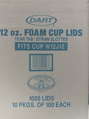 Dart W12J12 Straw Tear Tab Slotted Lids For 12 oz Foam Cups 1000 Ct