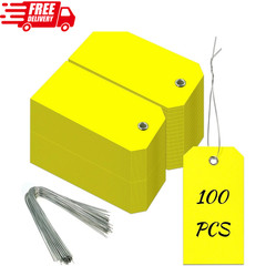 100Pcs Yellow Plastic Shipping Tags with Wire Waterproof ID Inventory Labels NEW
