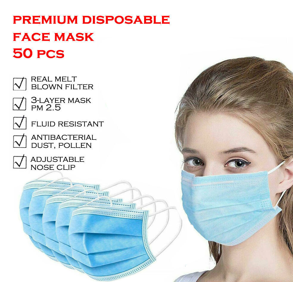 50 Disposable Face Mask 3-ply Mouth Cover Medical Surgical Dental Mask 50 Masks