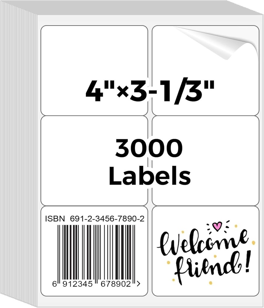 500 Sheets 3-1/3″ x 4″ 6 up Printable Sticker Paper 3000 Mailing Labels for Pack