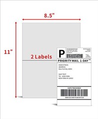 Aaiwa Half Sheet Shipping Labels Self-Adhesive 8.5 x 11 Blank 2 Labels Per Sheet