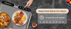 Electric Warming Mat for Food – 7 Temps, 8H Timer, XXL Grey | Roll up Silicone,