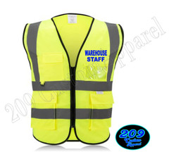 WAREHOUSE STAFF Reflective Safety Vest High Visibility Zipper Front w/Pockets