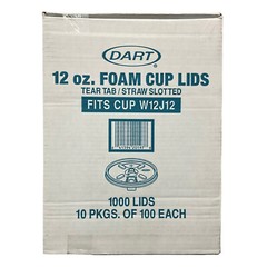 Dart Straw Tear Tab Slotted Lids For 12 oz Foam Cups 1000 Ct