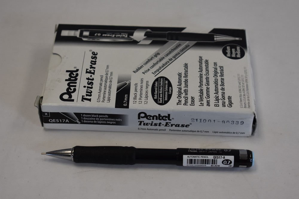 Pentel Twist-Erase III Mechanical Pencil 0.7mm Black Barrel 12 Pack QE517A