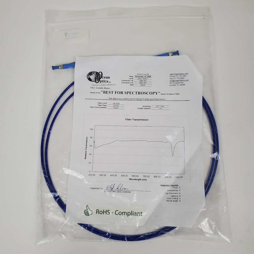 Ocean Optics P200-2-UV-VIS 200um UV Fiber Optic Cable SMA905 2m