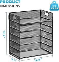 Marbrasse 6 Tier Mesh Desk Organizer Tray with Handle – Black