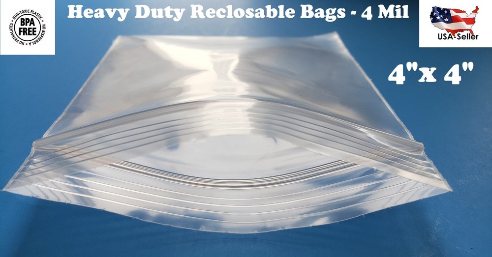 4″x 4″ Clear 4 Mil Plastic Zip Seal Bag Reclosable Top Lock 4Mil Small Baggie