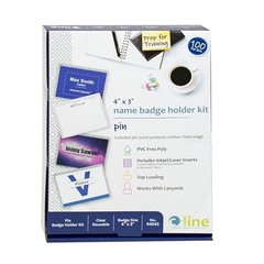 C Line Pin Style Name Badges 3 x 4 Inch 100 Pack with Laser Insert Templates