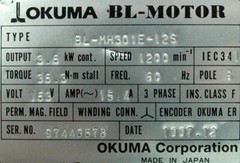 Okuma Servo Motor: BL-MH301E-12S, Includes 1 Year Warranty
