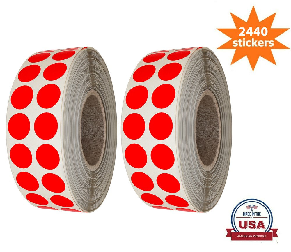 Royal Green Round Dot Stickers Neon Red 17mm 2440 Pack on Rolls