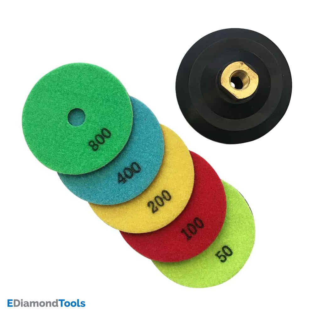 4″ Dry Concrete Polishing Set (5pc) #50 100 200 400 800 Grit w Rubber Backer