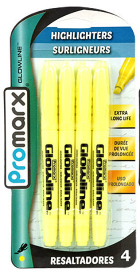 Promarx Pocket Highlighters, Chisel Tip, 4 Count Pack ~ Yellow